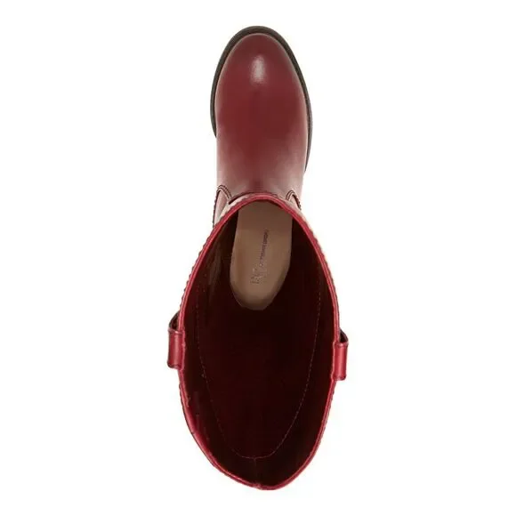 INC Womens Burgundy Goring Fawne Round Toe Block Heel Leather Riding Boot 12 M - Picture 3 of 4